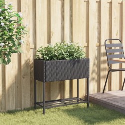 Jardinière avec étagère noir résine tressée 