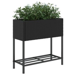 Jardinière avec étagère noir résine tressée 