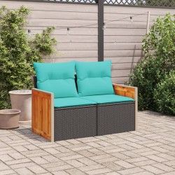 Canapé de jardin avec coussins 2 places en résine tressée noire 