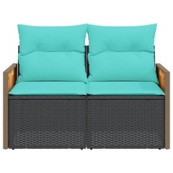 Canapé de jardin avec coussins 2 places en résine tressée noire 
