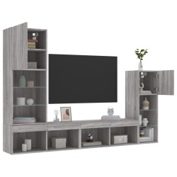 Unités murales TV avec LED 4 pcs gris sonoma bois d'ingénierie 
