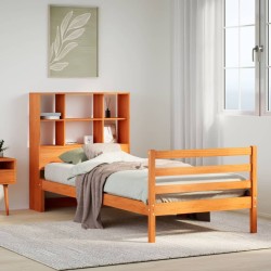 Lit bibliothèque sans matelas cire marron 100x200cm bois massif 