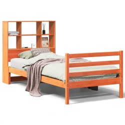 Lit bibliothèque sans matelas cire marron 100x200cm bois massif 