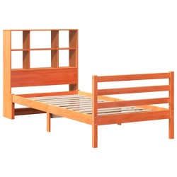 Lit bibliothèque sans matelas cire marron 100x200cm bois massif 