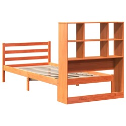 Lit bibliothèque sans matelas cire marron 100x200cm bois massif 
