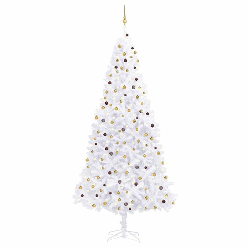 Arbre de Noël artificiel pré-éclairé et boules 300 cm blanc 