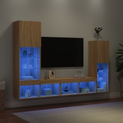 Unités murales TV avec LED 4 pcs chêne sonoma bois d'ingénierie 