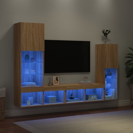 Unités murales TV avec LED 4 pcs chêne sonoma bois d'ingénierie 