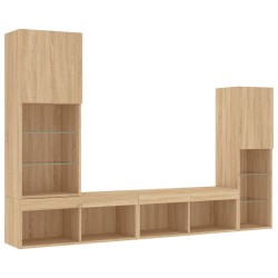 Unités murales TV avec LED 4 pcs chêne sonoma bois d'ingénierie 