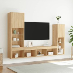 Unités murales TV avec LED 4 pcs chêne sonoma bois d'ingénierie 