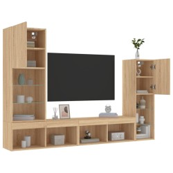 Unités murales TV avec LED 4 pcs chêne sonoma bois d'ingénierie 
