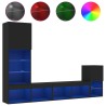 Unités murales TV avec LED 4 pcs noir bois d'ingénierie 