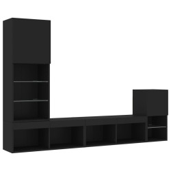 Unités murales TV avec LED 4 pcs noir bois d'ingénierie 