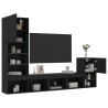 Unités murales TV avec LED 4 pcs noir bois d'ingénierie 
