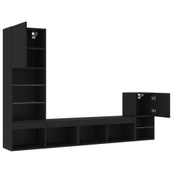 Unités murales TV avec LED 4 pcs noir bois d'ingénierie 