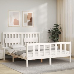 Cadre de lit sans matelas blanc bois de pin massif 