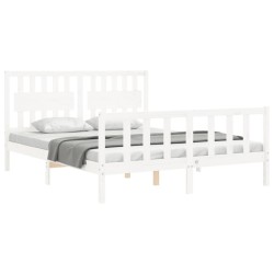 Cadre de lit sans matelas blanc bois de pin massif 
