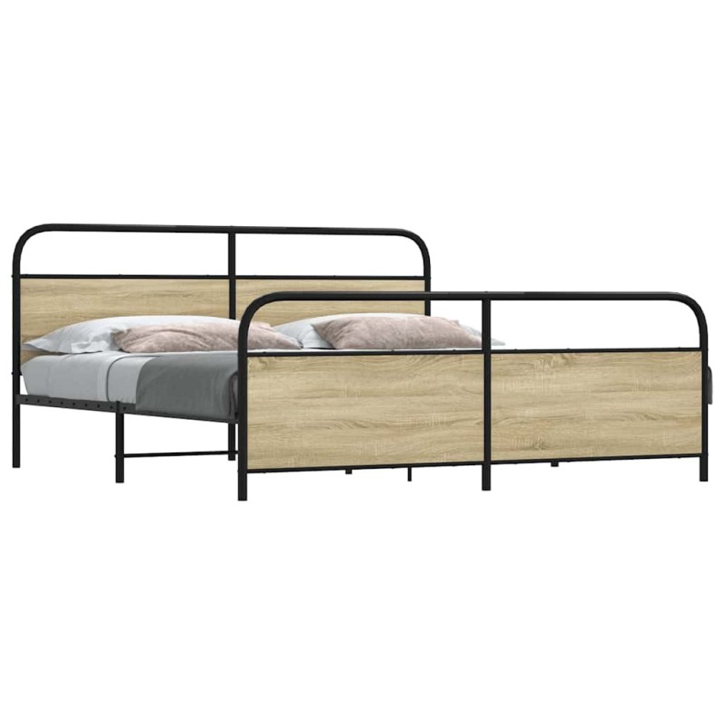 Cadre de lit en métal sans matelas chêne sonoma 200x200 cm 
