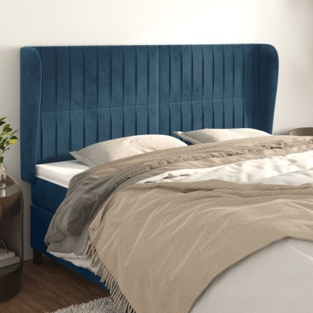 Tête de lit avec oreilles Bleu foncé 163x23x118/128 cm Velours 