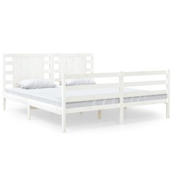 Cadre de lit sans matelas blanc 135x190 cm bois de pin massif 