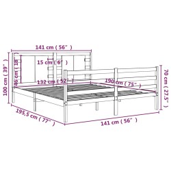 Cadre de lit sans matelas blanc 135x190 cm bois de pin massif 