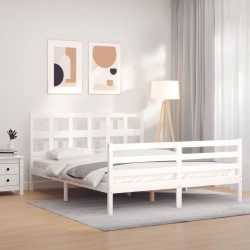 Cadre de lit sans matelas blanc bois de pin massif 
