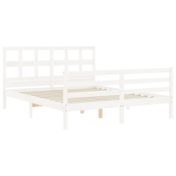 Cadre de lit sans matelas blanc bois de pin massif 
