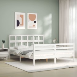 Cadre de lit sans matelas blanc bois de pin massif 