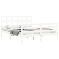 Cadre de lit sans matelas blanc bois de pin massif 