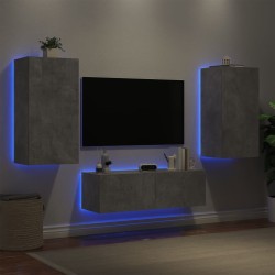 Meuble TV muraux 3 pcs avec lumières LED gris béton 