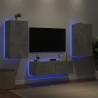 Meuble TV muraux 3 pcs avec lumières LED gris béton 