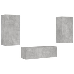 Meuble TV muraux 3 pcs avec lumières LED gris béton 