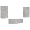 Meuble TV muraux 3 pcs avec lumières LED gris béton 