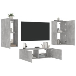 Meuble TV muraux 3 pcs avec lumières LED gris béton 