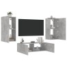 Meuble TV muraux 3 pcs avec lumières LED gris béton 