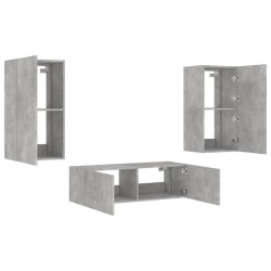 Meuble TV muraux 3 pcs avec lumières LED gris béton 