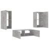 Meuble TV muraux 3 pcs avec lumières LED gris béton 