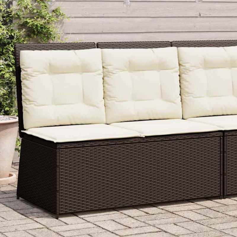 Banc inclinable de jardin avec coussins marron résine tressée 