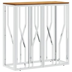 Table console argenté acier inoxydable et bois massif d'acacia 