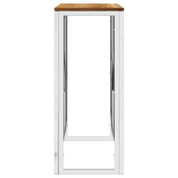Table console argenté acier inoxydable et bois massif d'acacia 