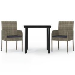 Ensemble à manger jardin 3pcs avec coussins noir et gris 