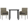 Ensemble à manger jardin 3pcs avec coussins noir et gris 
