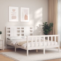 Cadre de lit sans matelas blanc bois de pin massif 