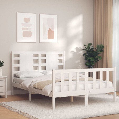 Cadre de lit sans matelas blanc bois de pin massif 
