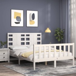 Cadre de lit sans matelas blanc bois de pin massif 