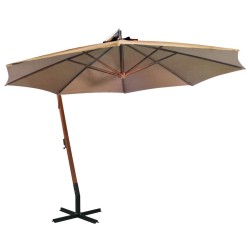 Parasol de jardin suspendu avec mât taupe bois de sapin massif 