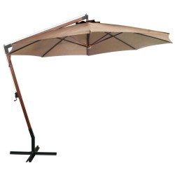 Parasol de jardin suspendu avec mât taupe bois de sapin massif 