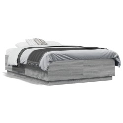 Cadre de lit avec LED sans matelas sonoma gris 135x190 cm 