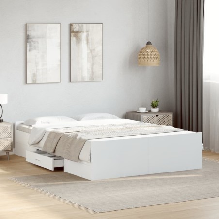 Cadre de lit avec tiroirs sans matelas blanc 135x190 cm 