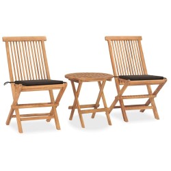Ensemble à manger d'extérieur pliable avec coussin 3 pcs Teck 